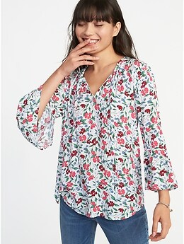 Floral Tie-Neck Bell-Sleeve Blouse for Women | Old Navy