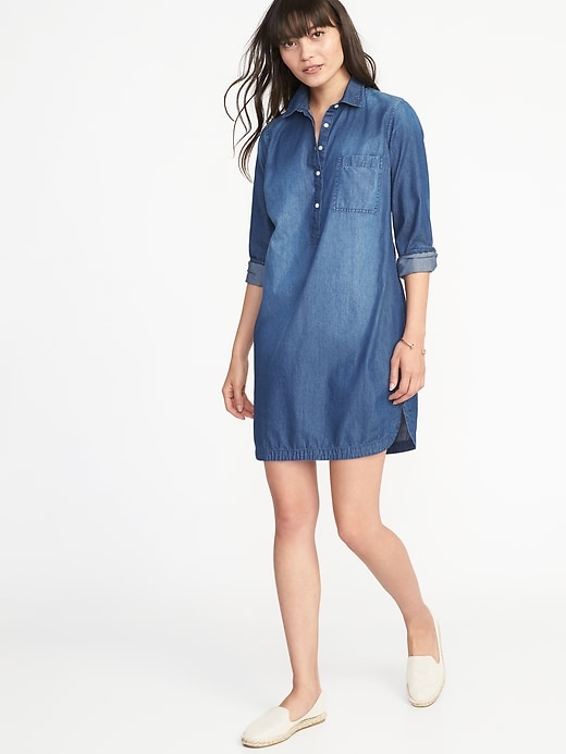 View large product image 1 of 1. Chambray Shirt Dress for Women