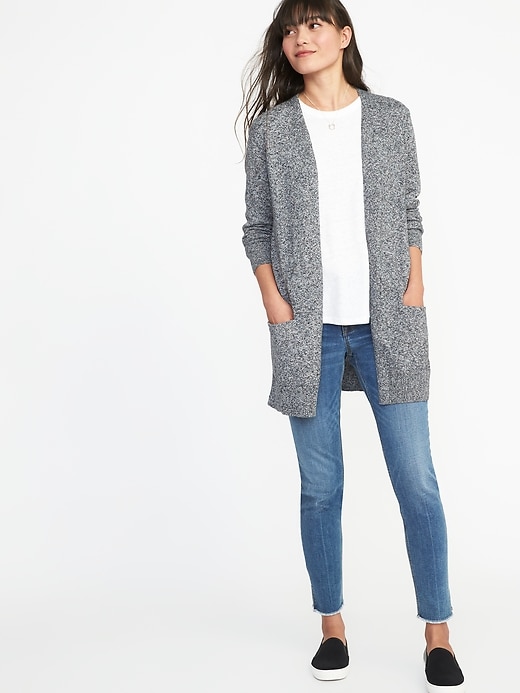 Image number 1 showing, Long-Line Open-Front Sweater for Women