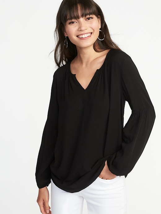 Image number 1 showing, Relaxed Split-Neck Blouse for Women