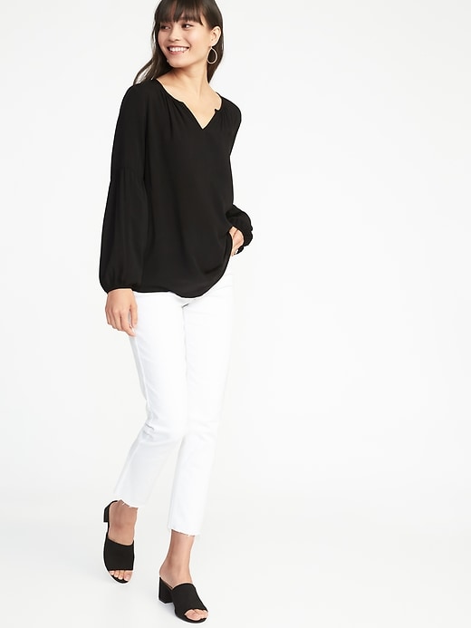 Image number 3 showing, Relaxed Split-Neck Blouse for Women