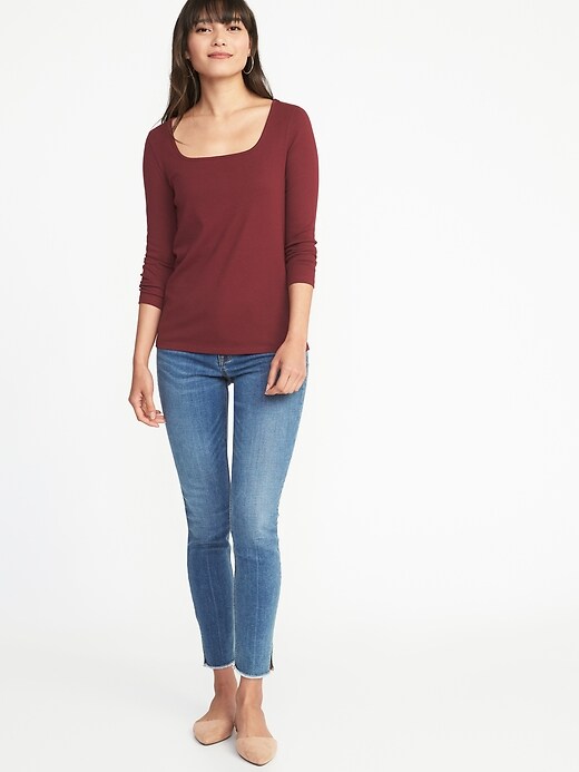 Image number 3 showing, Slim-Fit Square-Neck Tee for Women