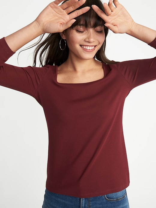 Image number 4 showing, Slim-Fit Square-Neck Tee for Women