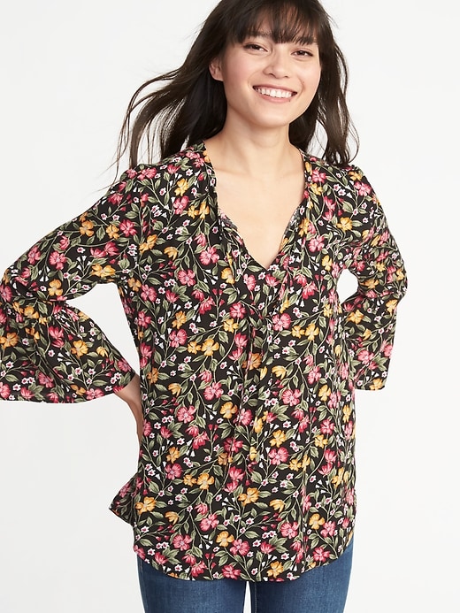 Floral Tie-Neck Bell-Sleeve Blouse for Women | Old Navy