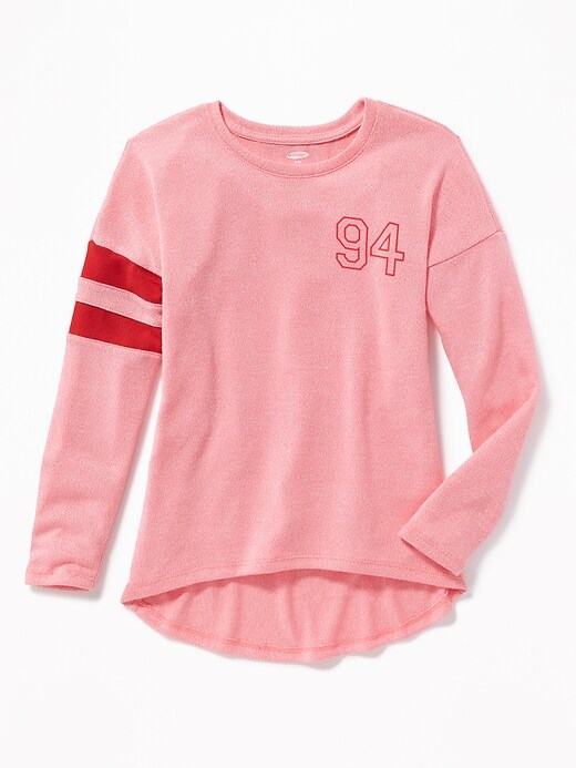 View large product image 1 of 1. Relaxed Graphic Hi-Lo Sweater-Knit Top for Girls