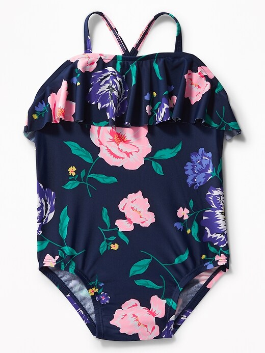 View large product image 1 of 1. Printed Ruffle-Trim Swimsuit for Toddler Girls