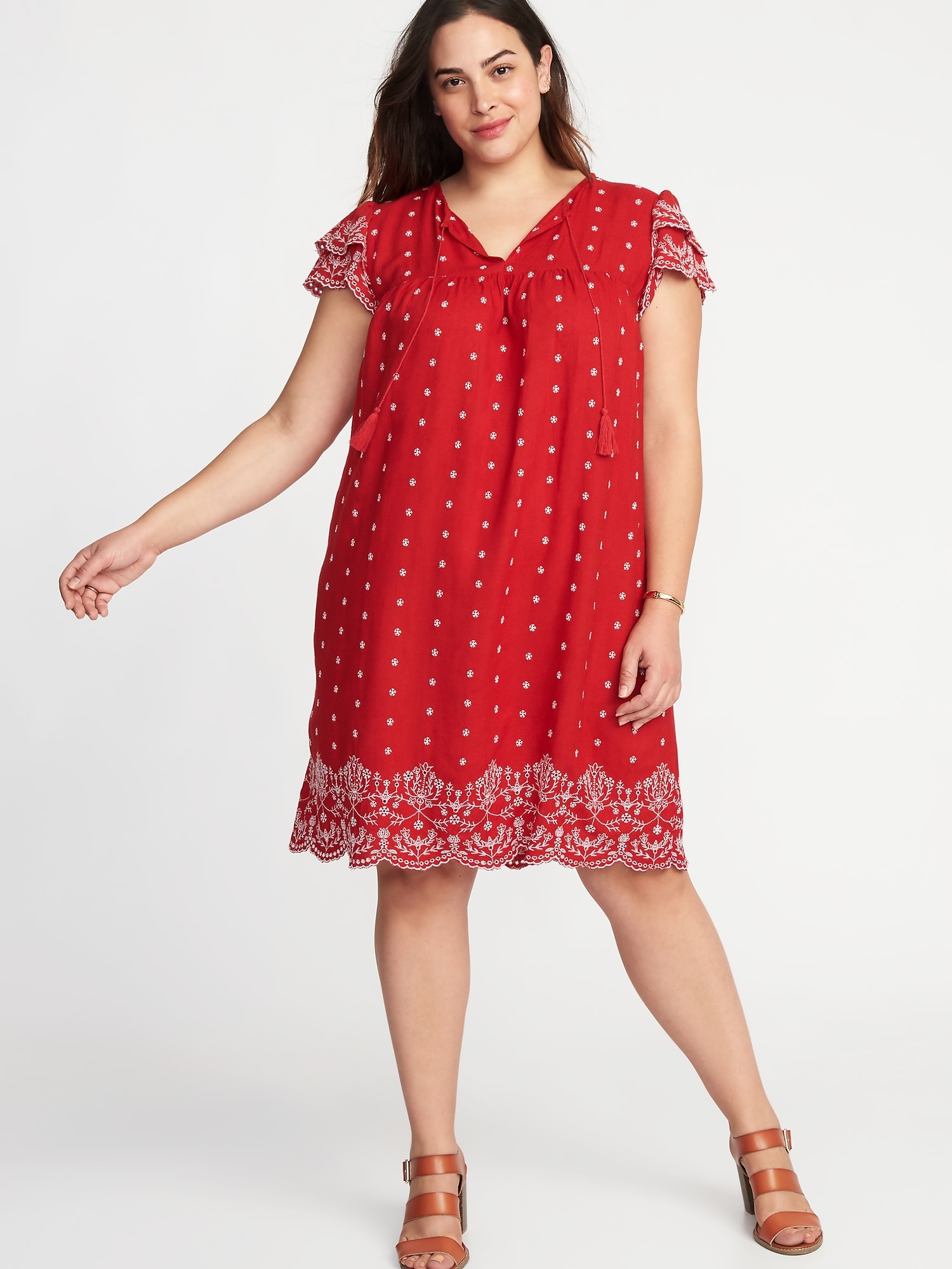 Plus-Size Linen-Blend Cutwork Swing Dress | Old Navy