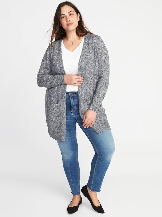 Image number 3 showing, Marled Long-Line Open-Front Plus-Size Sweater