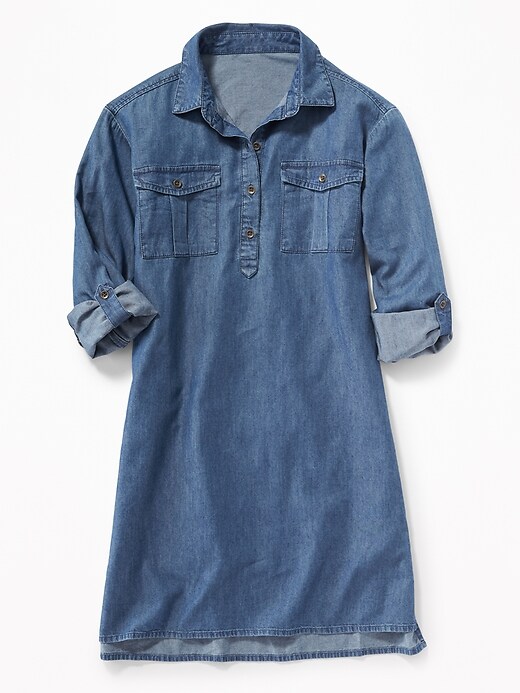 View large product image 1 of 3. Indigo Utility Pullover Shirt Dress for Girls