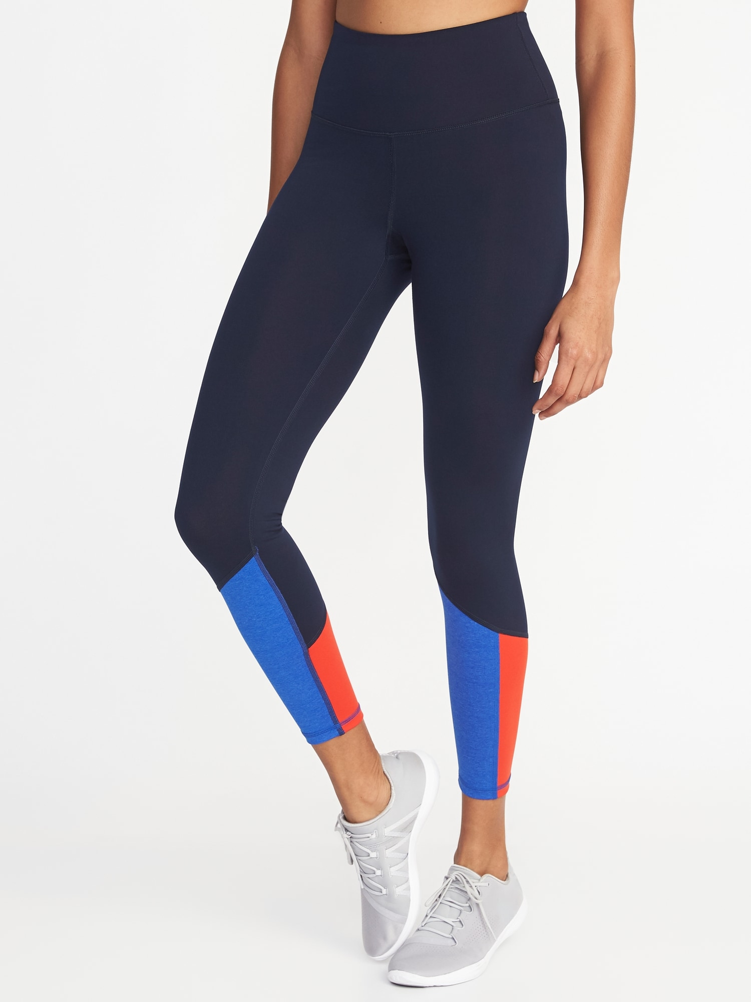High-Waisted 7/8-Length Color-Block Compression Leggings For Women
