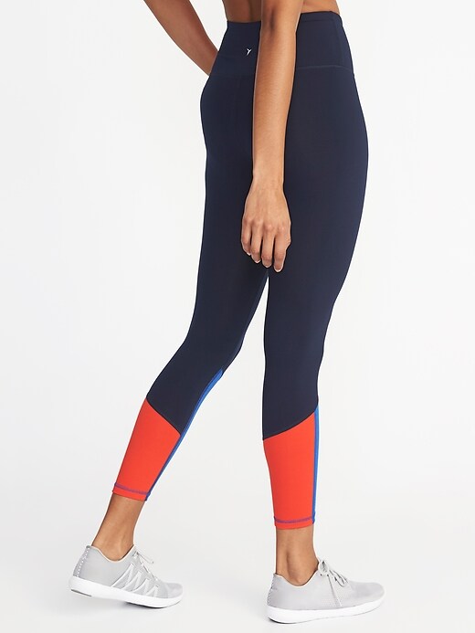 View large product image 2 of 3. High-Waisted 7/8-Length Color-Block Compression Leggings For Women