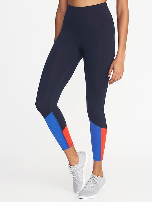 View large product image 1 of 3. High-Waisted 7/8-Length Color-Block Compression Leggings For Women