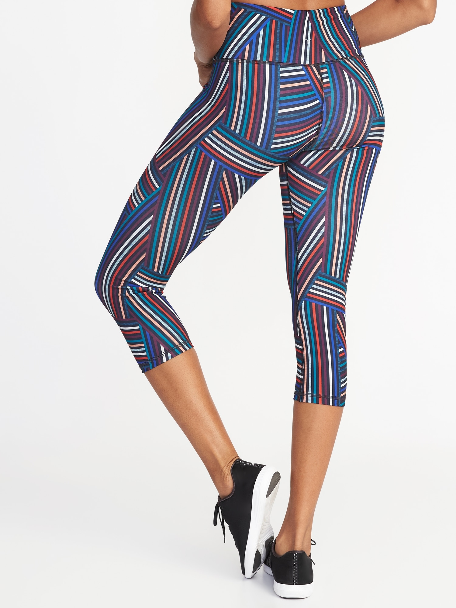 High-Rise Striped Compression Crops for Women | Old Navy