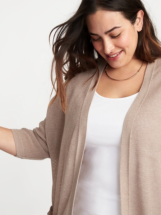 Image number 4 showing, Textured-Knit Dolman-Sleeve Plus-Size Open-Front Sweater