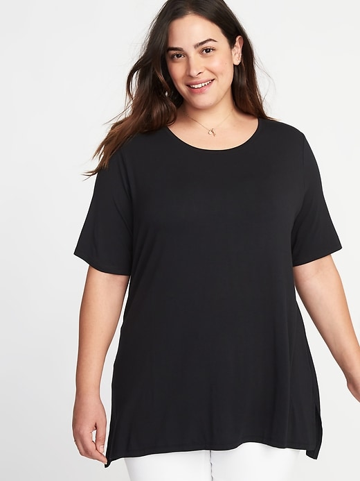 View large product image 1 of 1. Luxe Elbow-Sleeve Plus-Size Tunic Tee