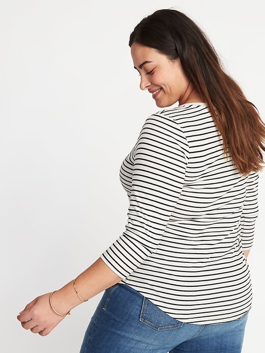 Image number 2 showing, Striped Rib-Knit Plus-Size 3/4-Sleeve Henley
