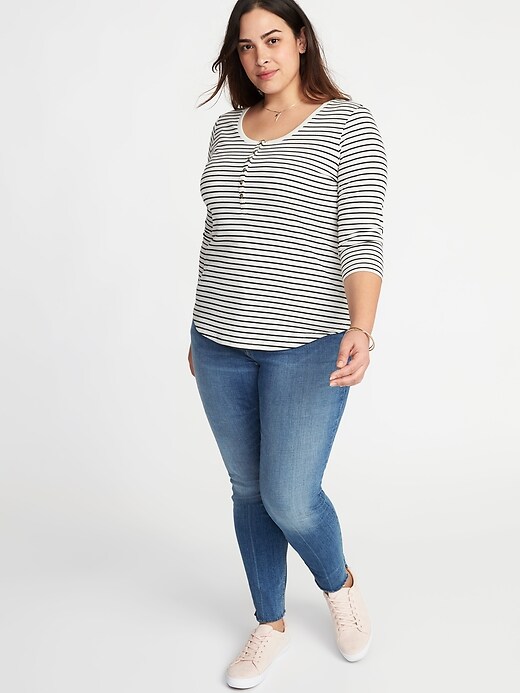 Image number 3 showing, Striped Rib-Knit Plus-Size 3/4-Sleeve Henley