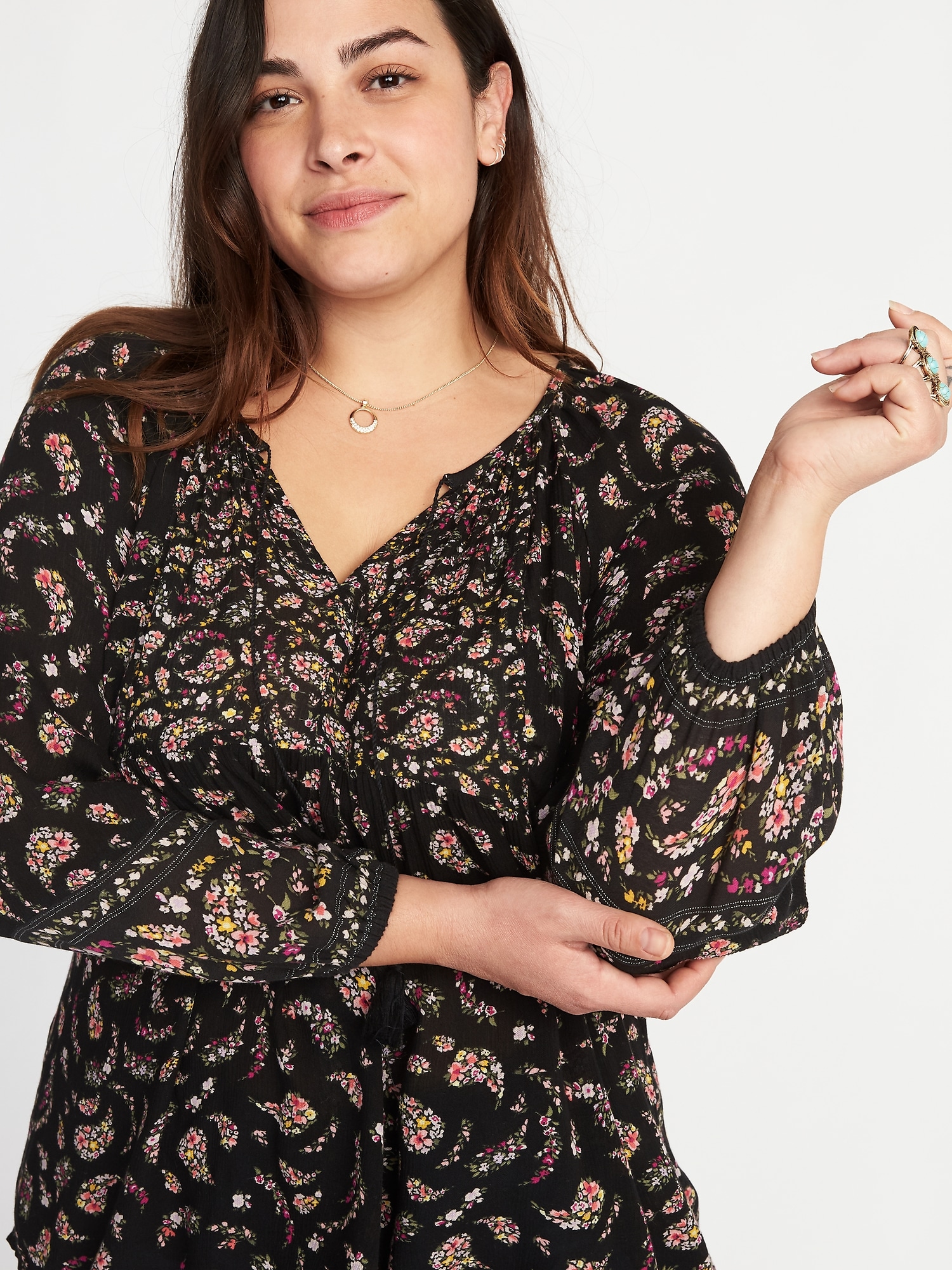 Floral-Print Crinkle-Gauze Plus-Size Blouse | Old Navy