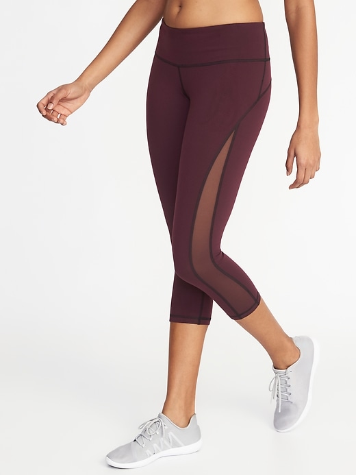 View large product image 1 of 1. Mid-Rise Side-Mesh Elevate Compression Crops