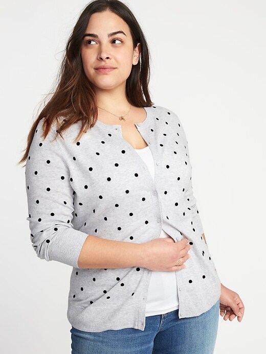Image number 1 showing, Embroidered Polka-Dot Plus-Size Cardi