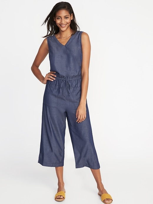 Image number 1 showing, Waist-Defined Sleeveless Utility Jumpsuit for Women
