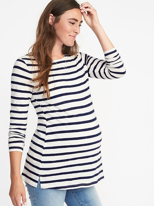 View large product image 1 of 1. Maternity Relaxed Slub-Knit Boat-Neck Tee