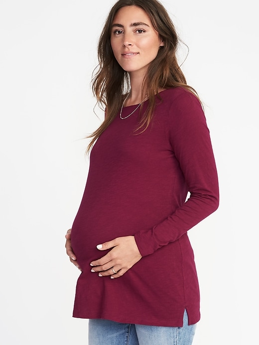 View large product image 1 of 1. Maternity Relaxed Slub-Knit Boat-Neck Tee