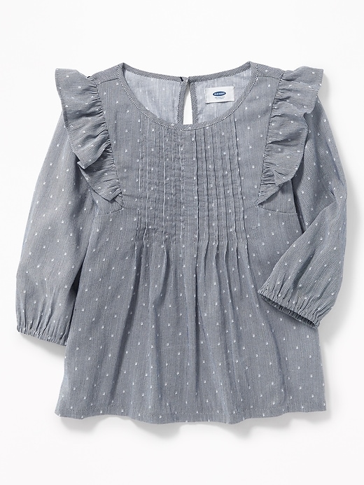 View large product image 1 of 1. Ruffled Pintucked 3/4-Sleeve Blouse for Girls