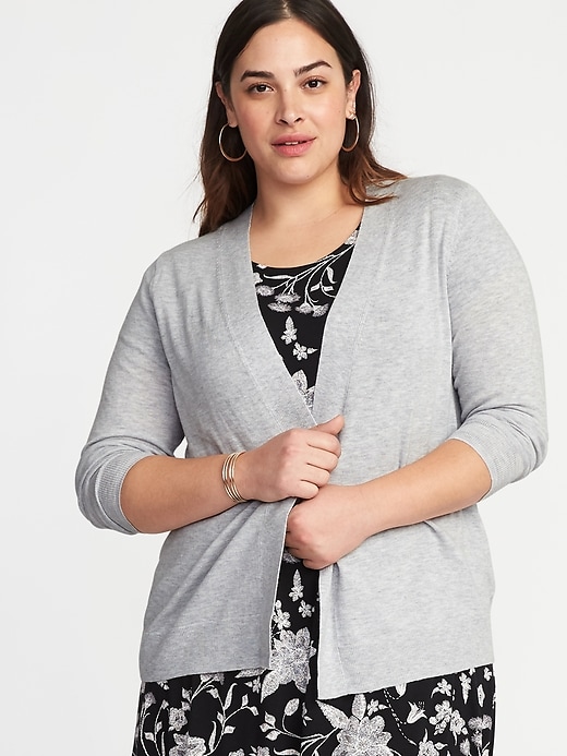 View large product image 1 of 1. Short Open-Front Plus-Size Sweater