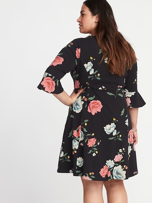 Image number 2 showing, Jersey Plus-Size Fit & Flare Flute-Sleeve Dress