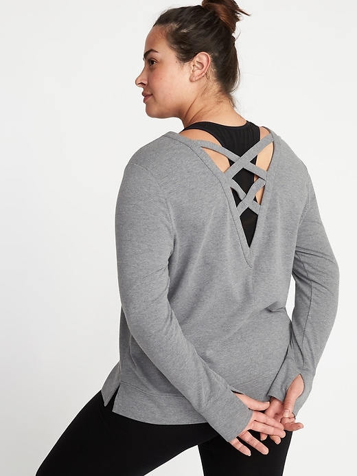 Image number 1 showing, Plus-Size Lattice-Back Performance Sweatshirt