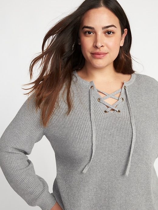Image number 4 showing, Lace-Up Neck Plus-Size Sweater