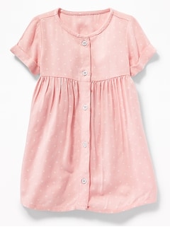 Fit Flare Roll Sleeve Shirt Dress For Baby