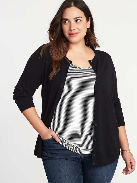 View large product image 1 of 1. Semi-Fitted Crew-Neck Plus-Size Cardi