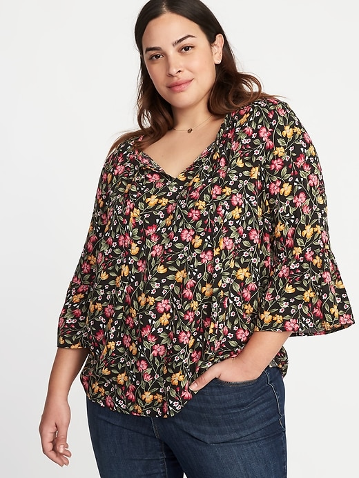 Image number 1 showing, Tie-Neck Plus-Size Bell-Sleeve Blouse
