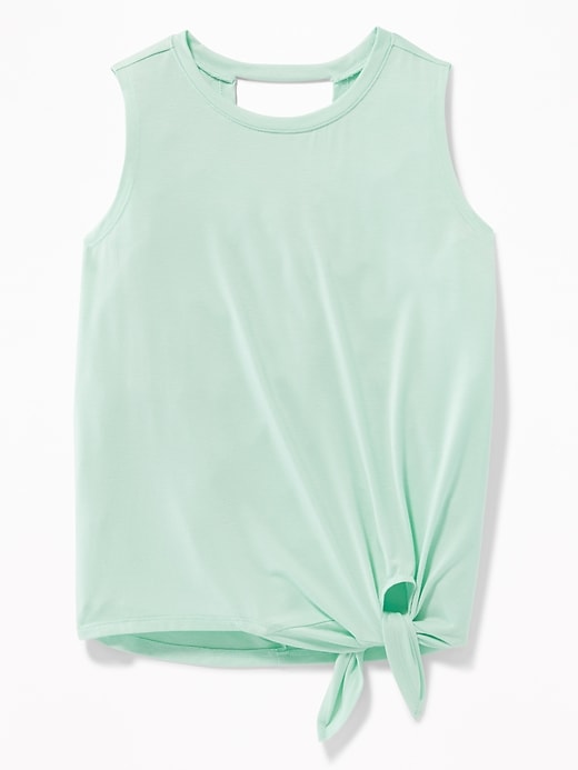 View large product image 1 of 1. Tie-Hem Cut-Out Back Jersey Top for Girls