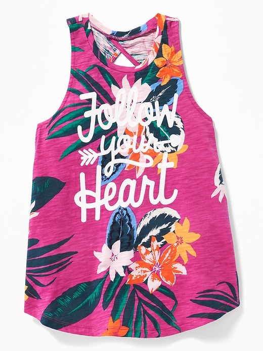 View large product image 1 of 2. "Follow Your Heart" Twist-Back Tunic Tank for Girls