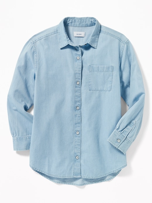 View large product image 1 of 1. Chambray Boyfriend Tunic Shirt for Girls
