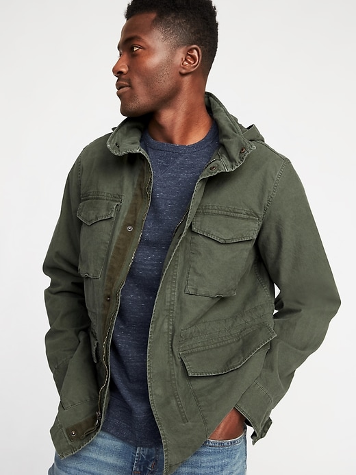 Image number 1 showing, Canvas Built-In Flex Stowaway-Hood Military Jacket