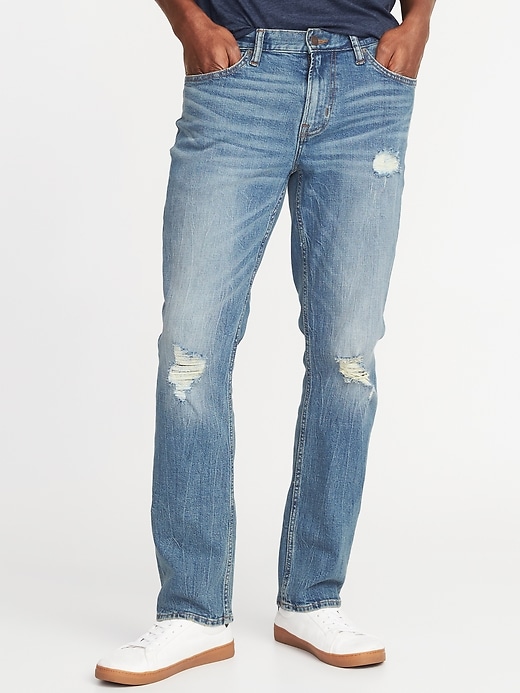 View large product image 1 of 2. Straight Built-In Flex Distressed Jeans