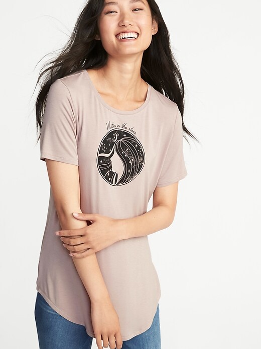 View large product image 1 of 1. Luxe Curved-Hem Graphic Tee for Women