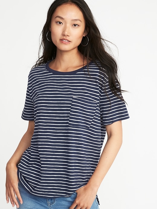 View large product image 1 of 1. Striped Slub-Knit Boyfriend Tee for Women
