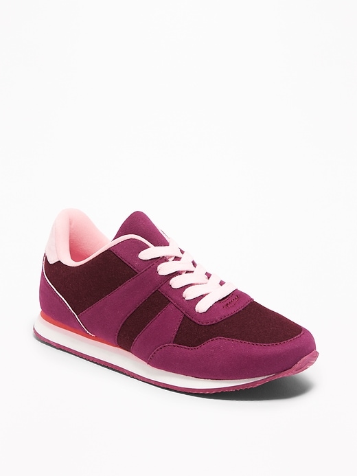 View large product image 1 of 3. Retro-Stripe Felt Sneakers for Girls
