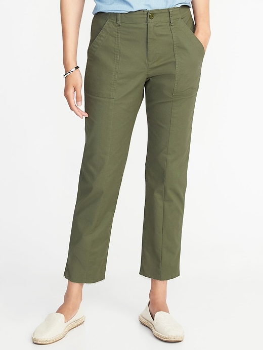 View large product image 1 of 1. Mid-Rise Raw-Edge Utility Chinos for Women