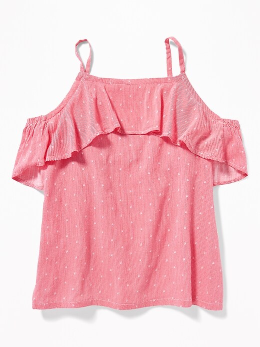 View large product image 1 of 1. Ruffled Cold-Shoulder Slub-Weave Cami