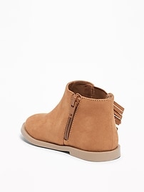 View large product image 3 of 4. Sueded Fringe-Trim Booties for Toddler Girls