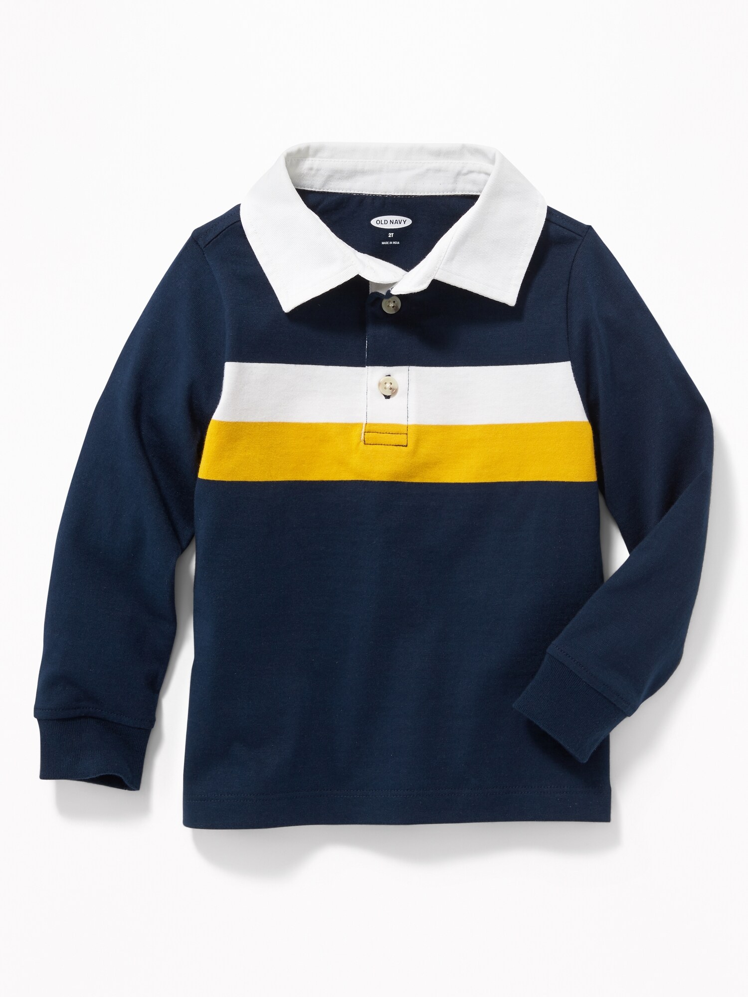 STRIPED WOVEN COLLAR LONG SLEEVE POLO SHIRT