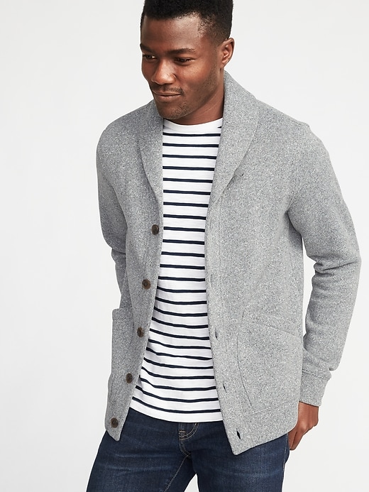 Image number 1 showing, Shawl-Collar Sweater-Fleece Cardigan