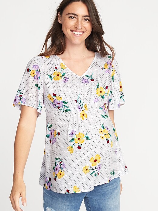 View large product image 1 of 1. Maternity Lightweight Flutter-Sleeve Top