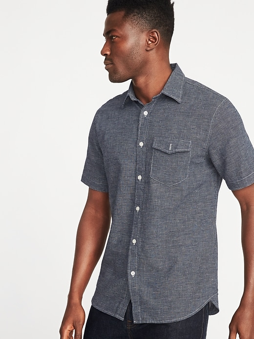 Image number 1 showing, Slim-Fit Linen-Blend Pocket Shirt